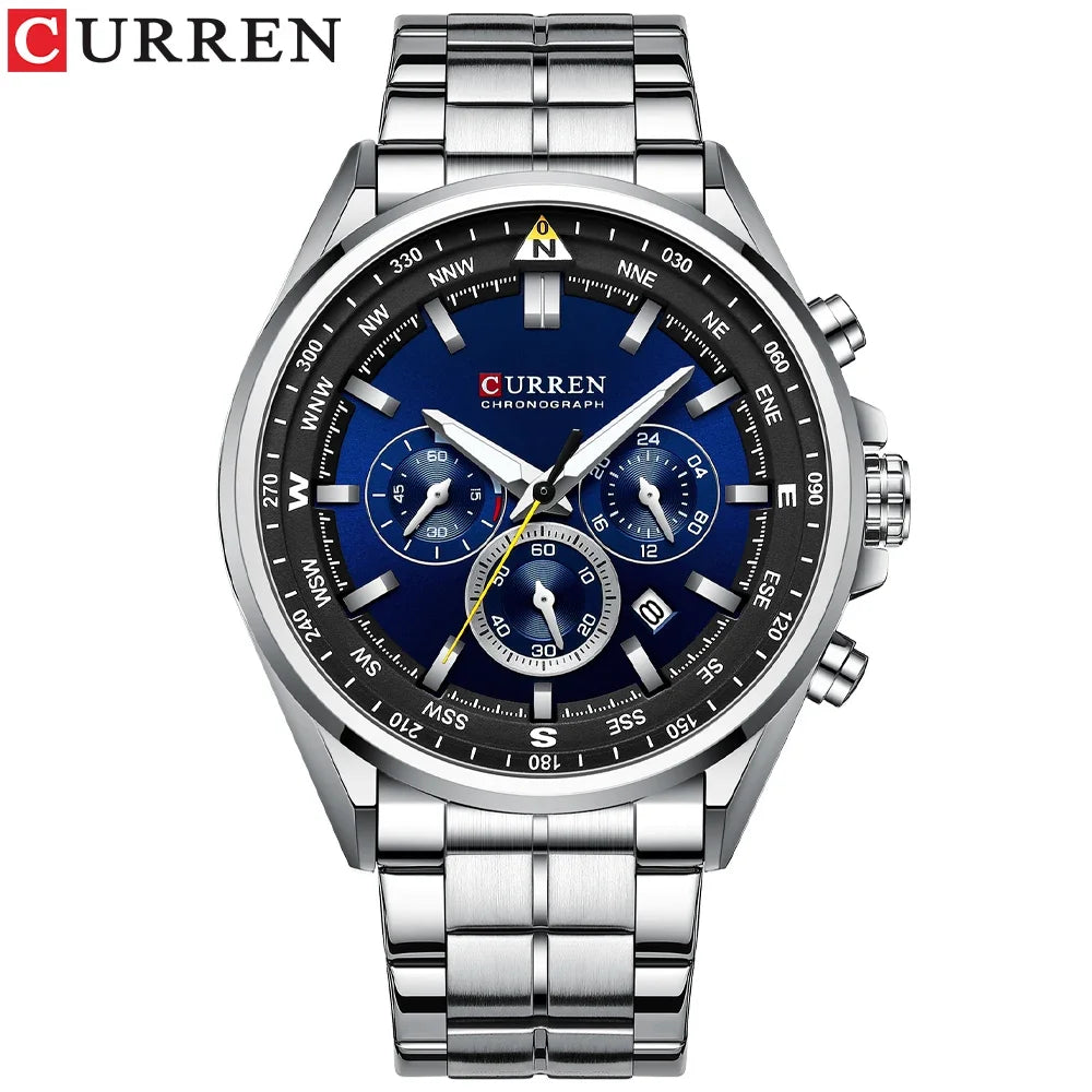 CURREN 8399 Men's Sporty Chronograph – Stainless Steel | Luminous Hands