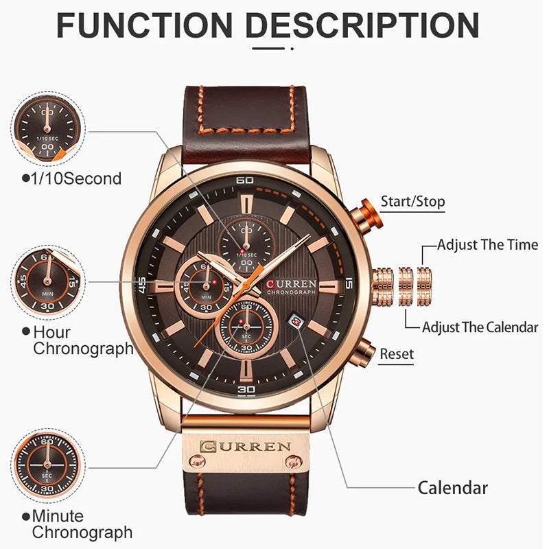 CURREN Brand Watch Men Leather Sports Watches Men's Army Military Quartz Wristwatch Chronograph Male Clock Relogio Masculino