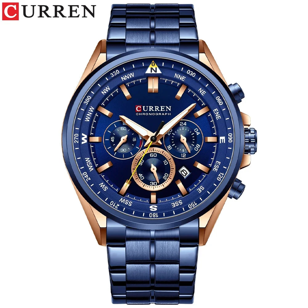 CURREN 8399 Men's Sporty Chronograph – Stainless Steel | Luminous Hands