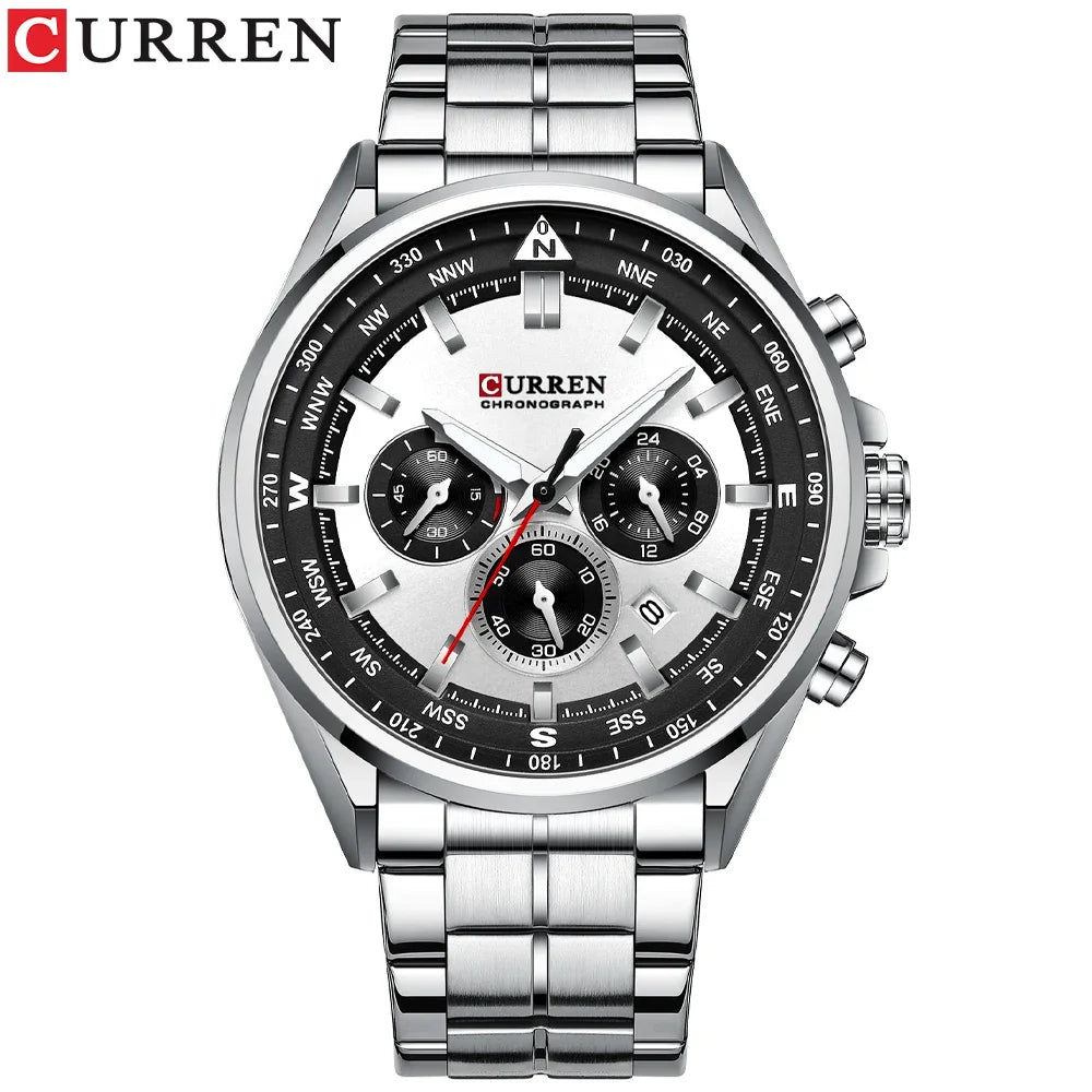 CURREN 8399 Men's Sporty Chronograph – Stainless Steel | Luminous Hands