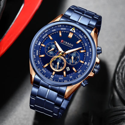 CURREN 8399 Men's Sporty Chronograph – Stainless Steel | Luminous Hands