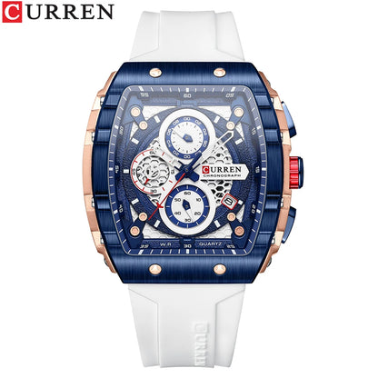 CURREN New Luxury Sport Chronograph – Square Dial, Silicone Strap, Waterproof Quartz Men's Watch