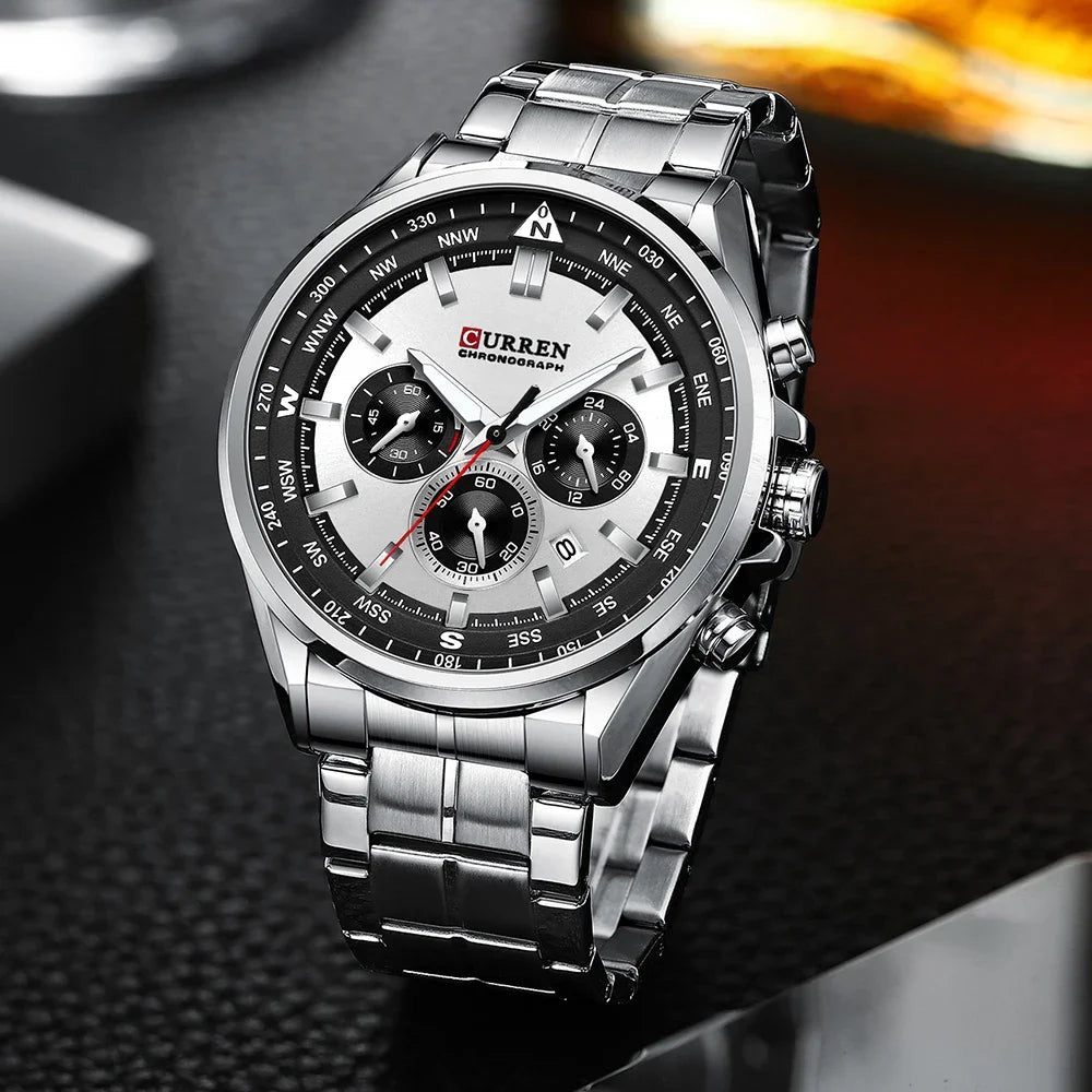 CURREN 8399 Men's Sporty Chronograph – Stainless Steel | Luminous Hands