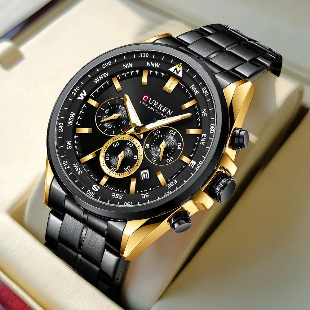 CURREN 8399 Men's Sporty Chronograph – Stainless Steel | Luminous Hands