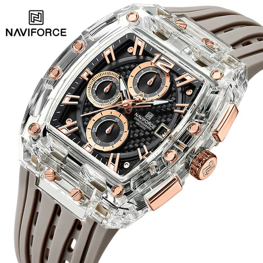 New NAVIFORCE Men's Quartz Multifunction Watches Fashion Sports Chronograph 5ATM Waterproof Silicone Band Casual Man Wrist Watch