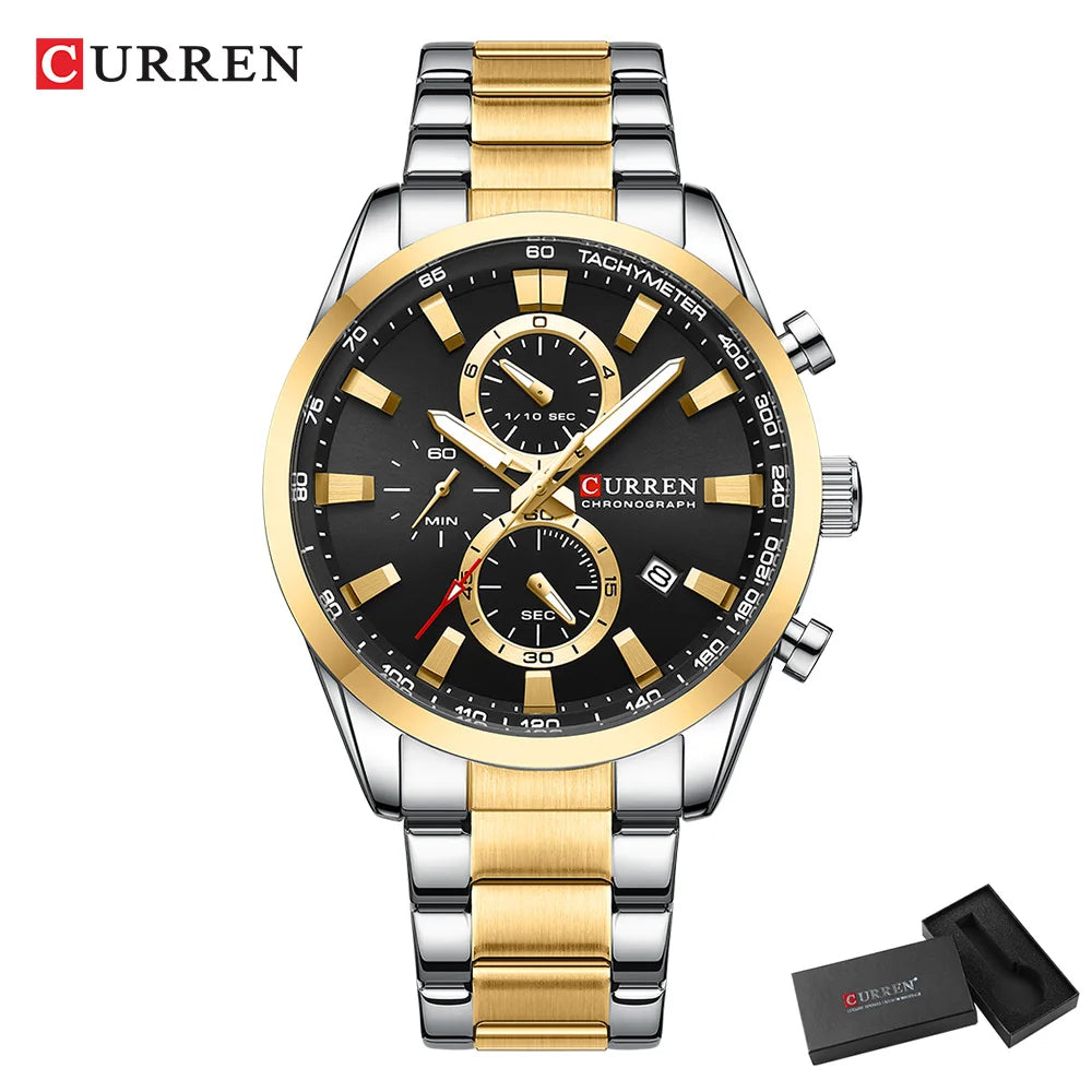 CURREN 8445 Men's Chronograph Quartz Watch – Stainless Steel | Date Display