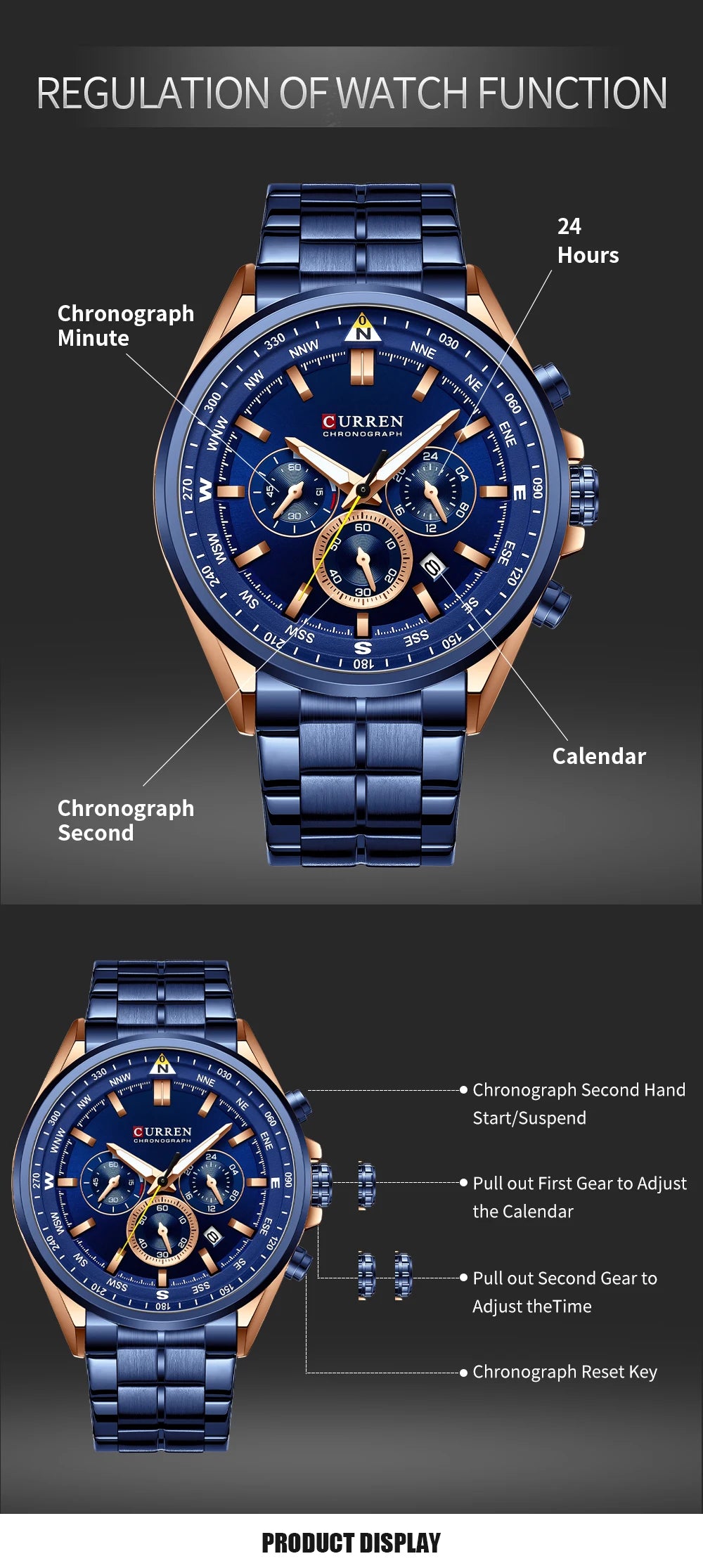 CURREN 8399 Men's Sporty Chronograph – Stainless Steel | Luminous Hands