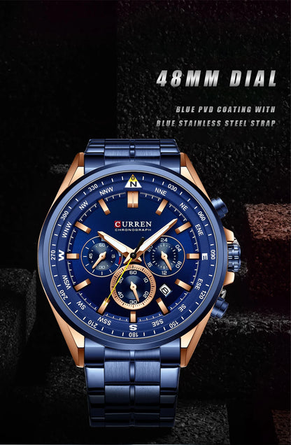 CURREN 8399 Men's Sporty Chronograph – Stainless Steel | Luminous Hands